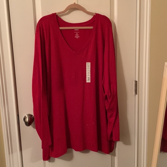 NWT Sonoma Everyday Tee holiday red w/gold sparkles cotton stretchy size 5x - Picture 2 of 11